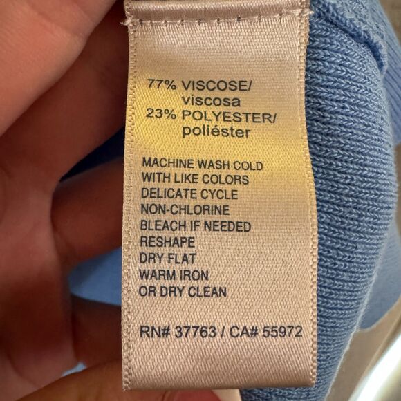 Rafaella Blue Scalloped Neck Knit Top XL 3/4 Sleeve Viscose Blend - Picture 4 of 7